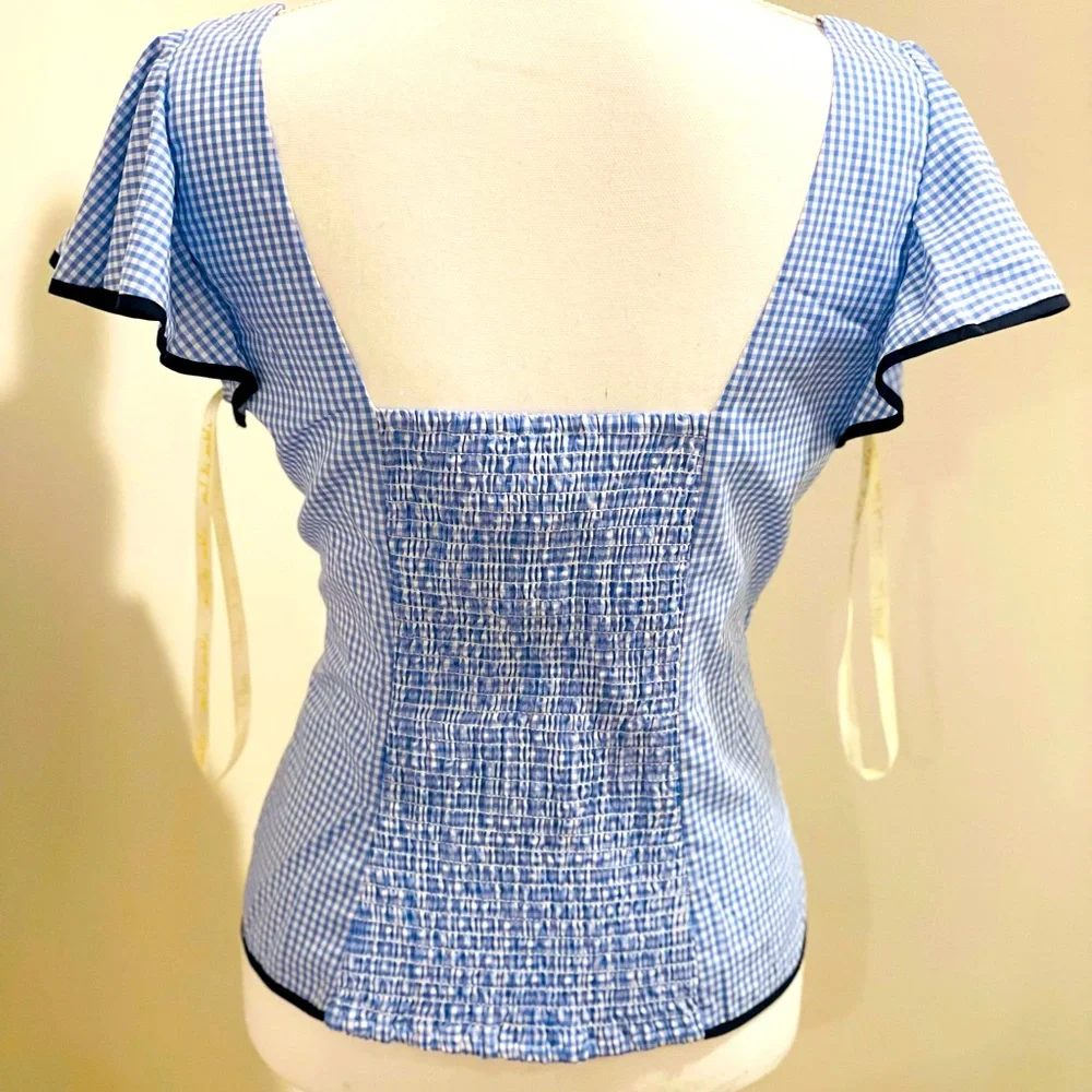 *NWT* Sail to Sable - Gingham Shirred Back Flutter Sleeve Top - Size M - Picture 4 of 7